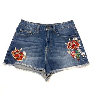 Sun & shadow embroidered boho floral jean shorts